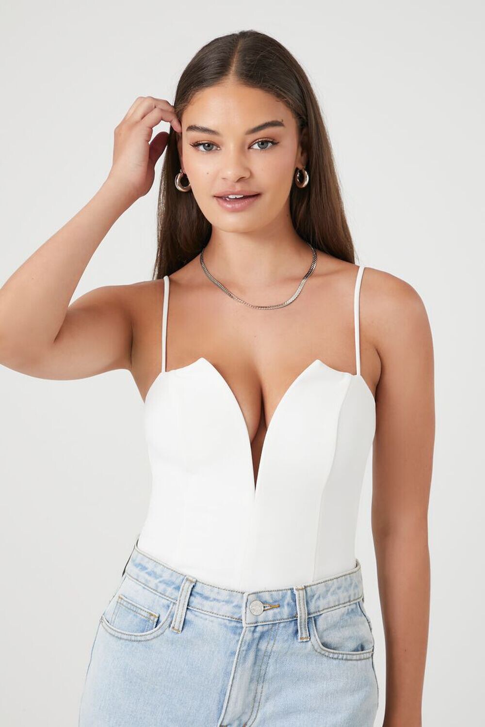 

Боди на бретельках с глубоким вырезом в форме сердца Forever 21, белый