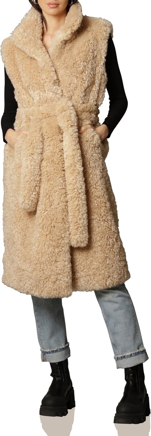 

Жилет из искусственного меха Teddy с поясом Avec Les Filles, цвет Tan
