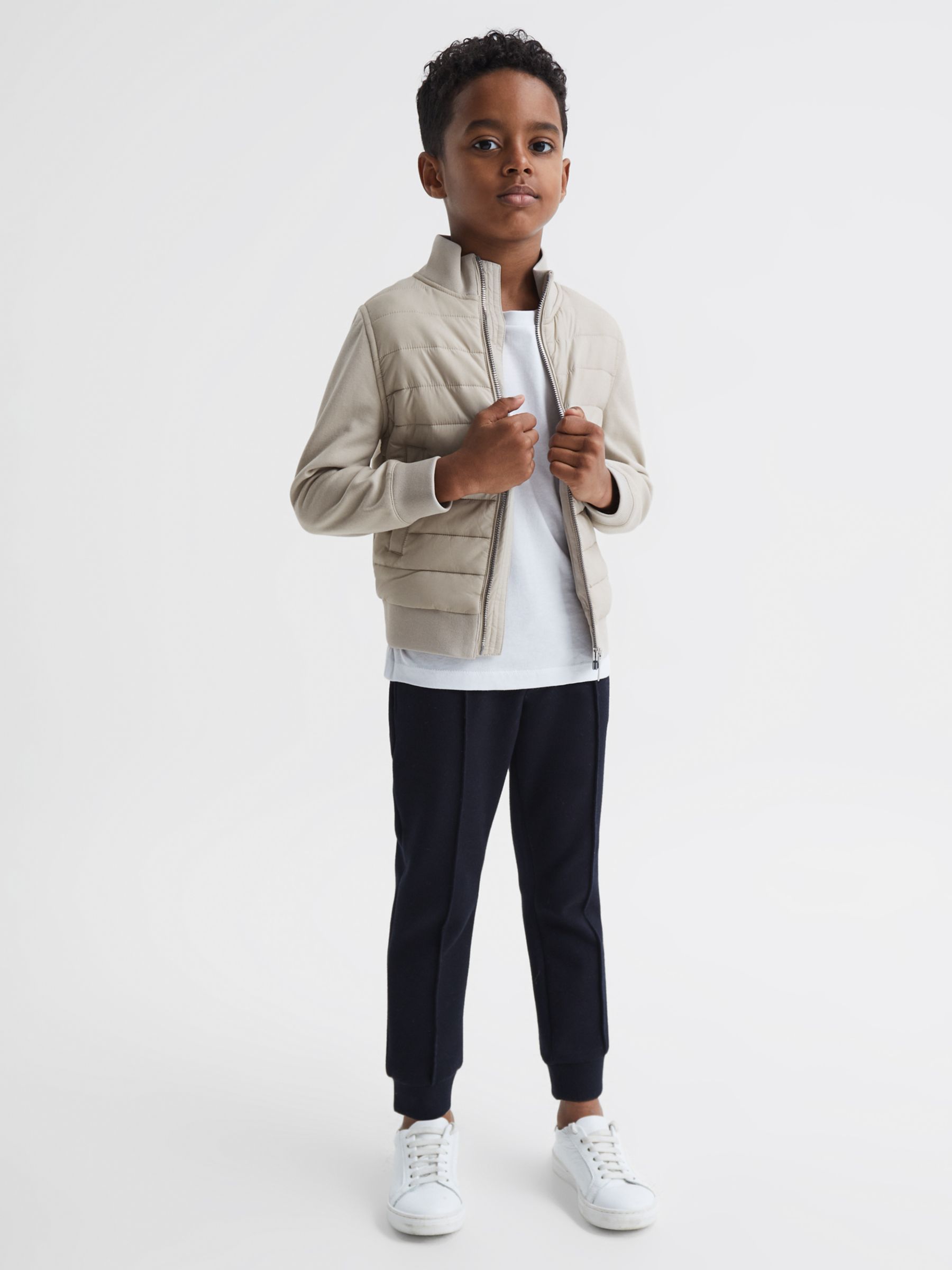 Детская стеганая гибридная куртка Flintoff с воротником-воронкой Reiss, камень укороченная куртка ракушка с воротником воронкой alexander wang цвет microchip