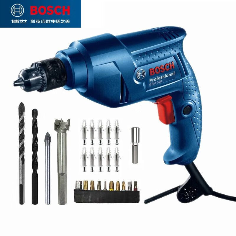 Дрель электрическая Bosch GBM340 + насадки