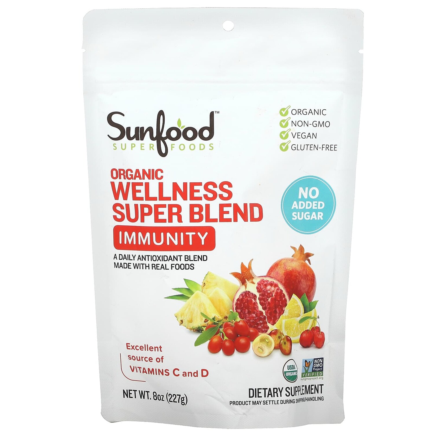 

Organic Wellness Super Blend, иммунитет, 227 г (8 унций), Sunfood