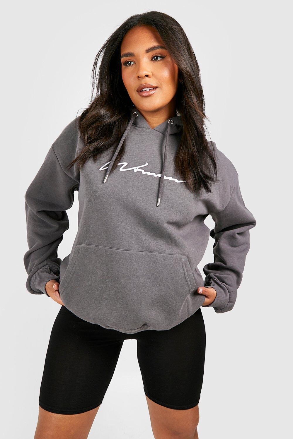 

Женская худи с вышивкой recycled plus Boohoo, угольный