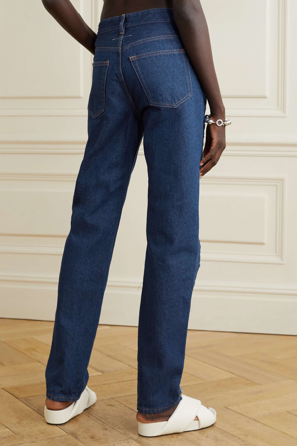 

MM6 MAISON MARGIELA Джинсы прямого кроя с завышенной талией и бахромой, деним