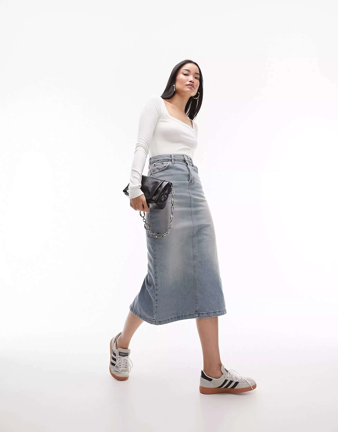 

Джинсовая юбка миди Topshop в цвете Ultimate Bleance