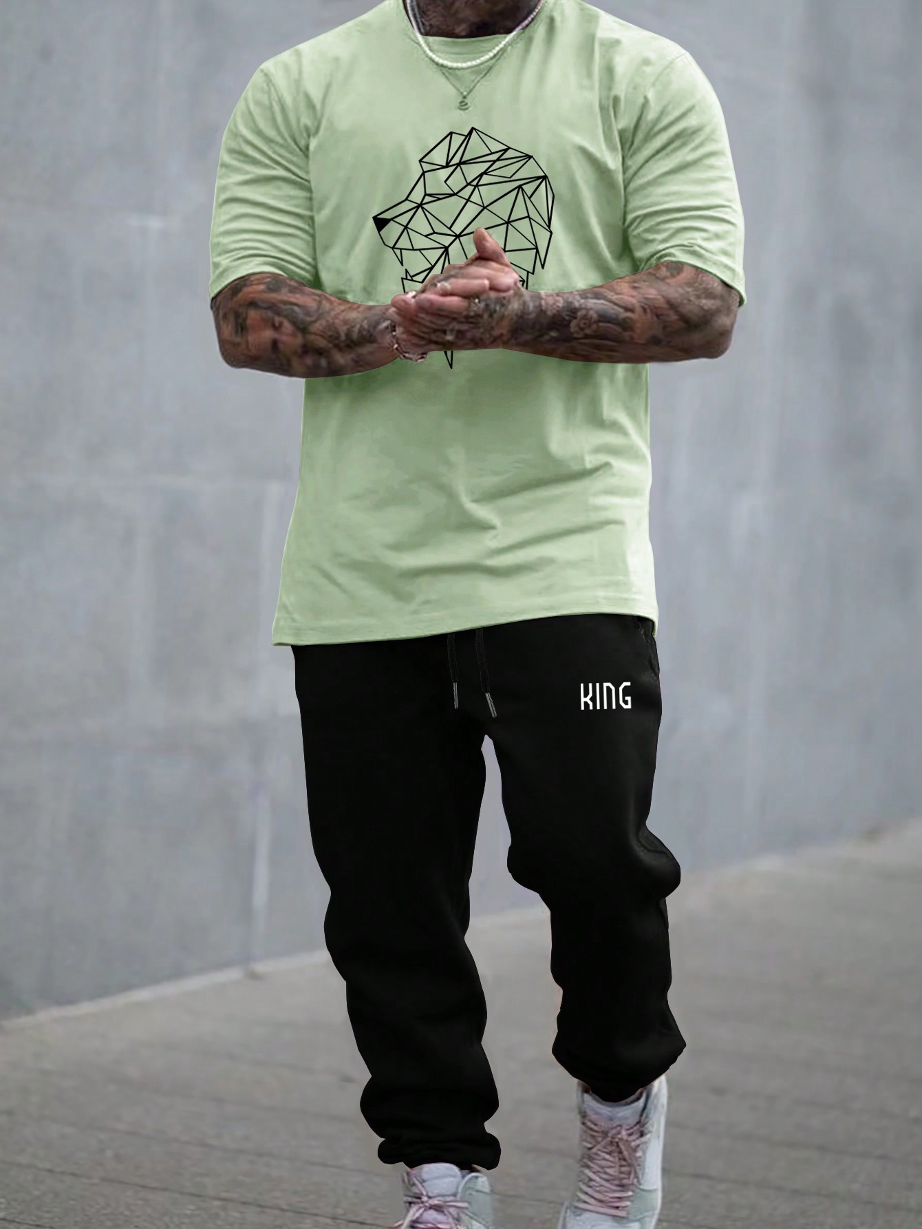 Мужская футболка с короткими рукавами с принтом льва и принтом алфавита Manfinity LEGND, мятно-зеленый мужская футболка с короткими рукавами и принтом масляной живописи manfinity legnd черный
