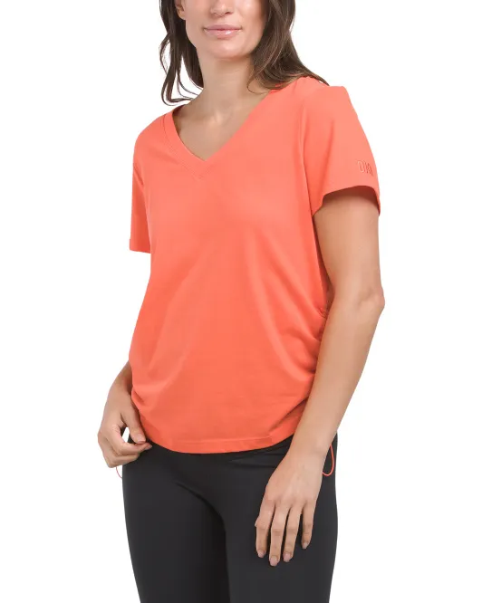 

Футболка с коротким рукавом, V-образным вырезом и вышитым логотипом Dkny Sport, цвет Coral