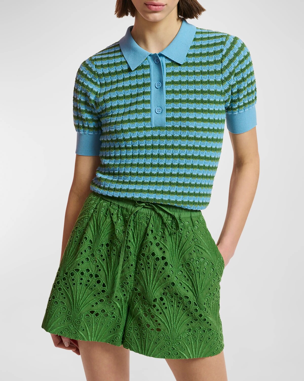 

Трикотажный топ-поло в двухцветную полоску Folo Essentiel Antwerp, цвет Middle Blue