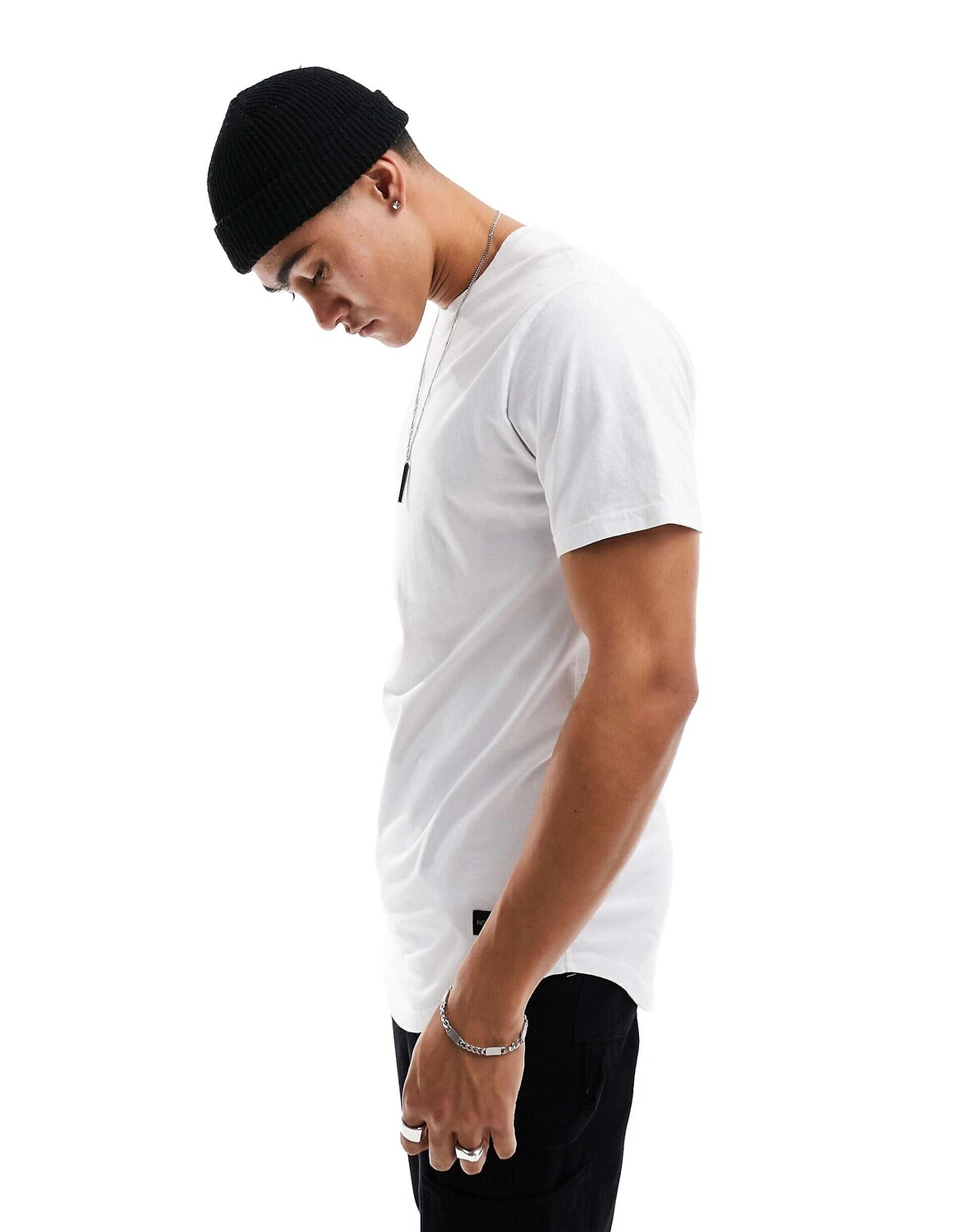 

Белая футболка с логотипом и изогнутым краем Hollister, Белый