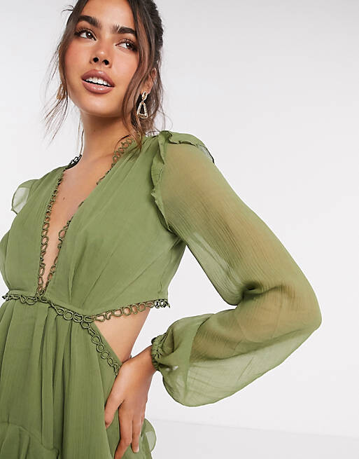 

Мини-платье с длинными рукавами и круглой окантовкой ASOS DESIGN