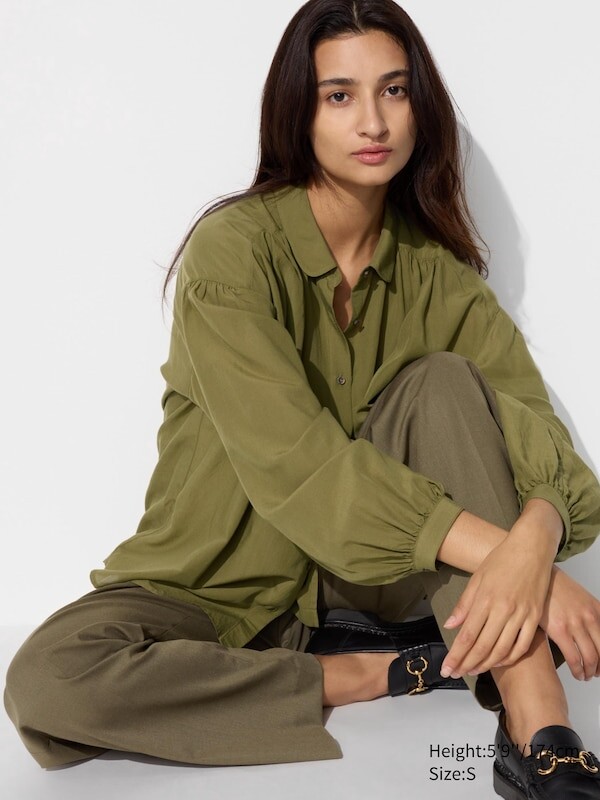

Блузка со сборкой из мягкого газона Uniqlo, зеленый