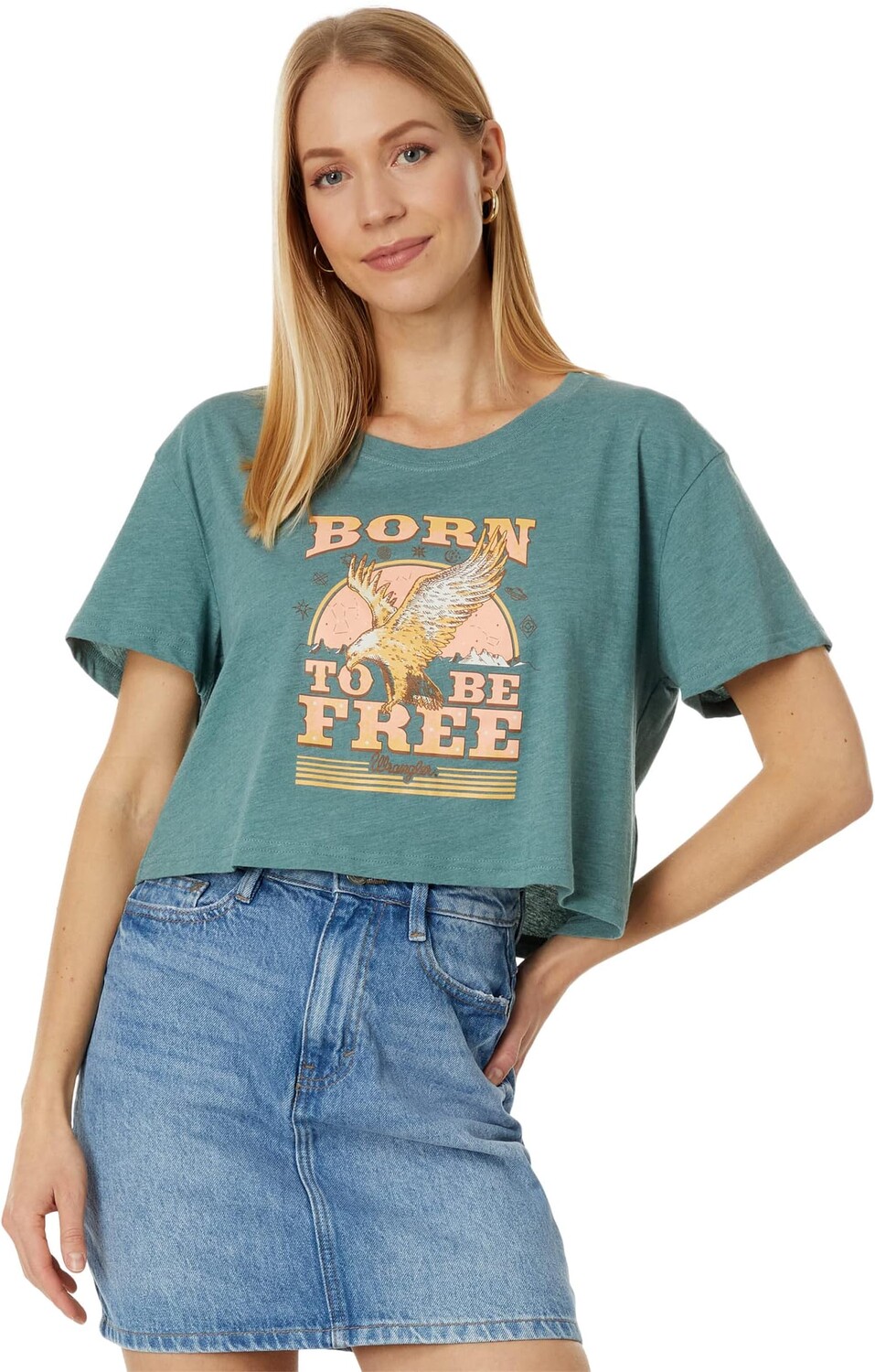 

Укороченная футболка-бойфренд, рожденная для свободы Wrangler, цвет Sage Bush Heather