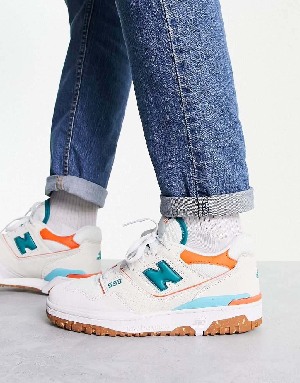 

Кроссовки New Balance 550 бирюзового и желтого цветов с резиновой подошвой, Желтый