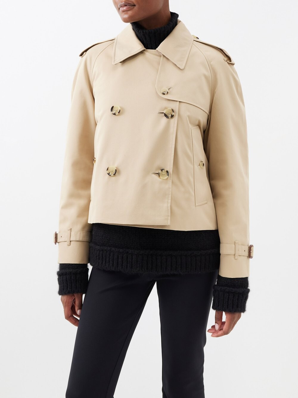 

Укороченный тренч из хлопка и габардина Burberry, бежевый