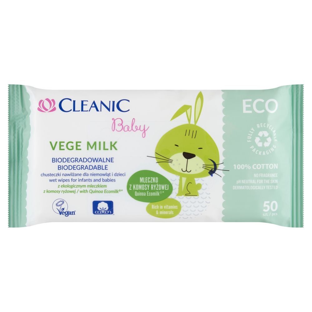 Влажные салфетки Cleanic Baby Vege Milk, 50 шт для ванной и душа cleanic влажные салфетки детские 0 eco baby vege milk big pack