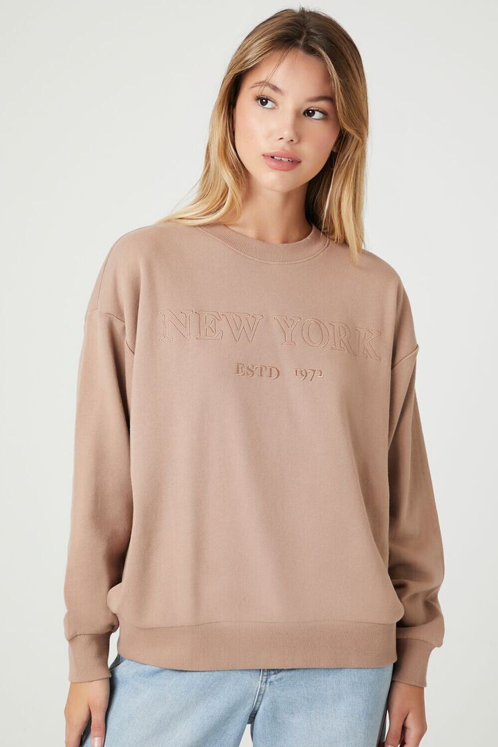 

Пуловер из французской махры с вышивкой Forever 21, коричневый