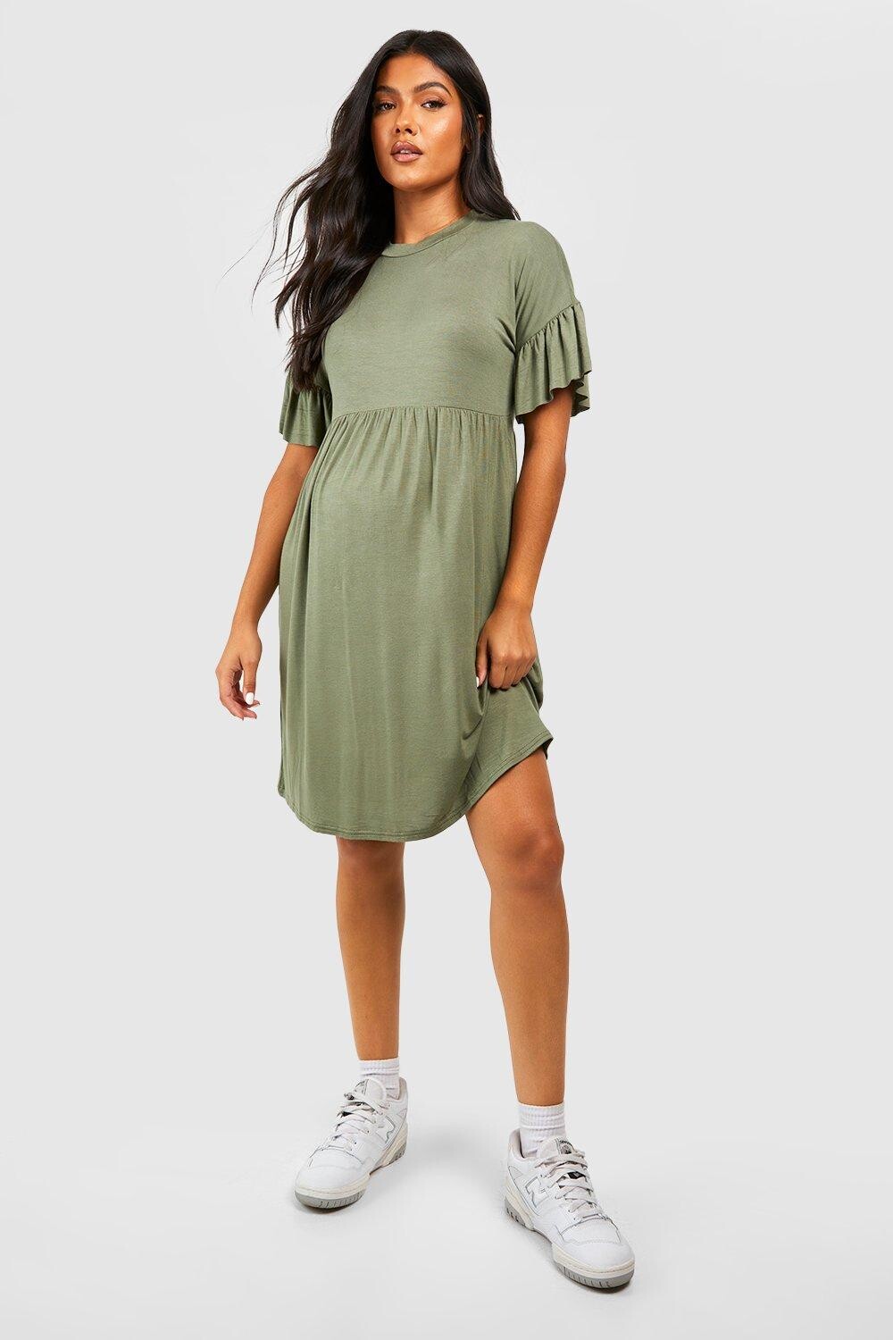 

Мини-платье с оборками для беременных Boohoo, хаки