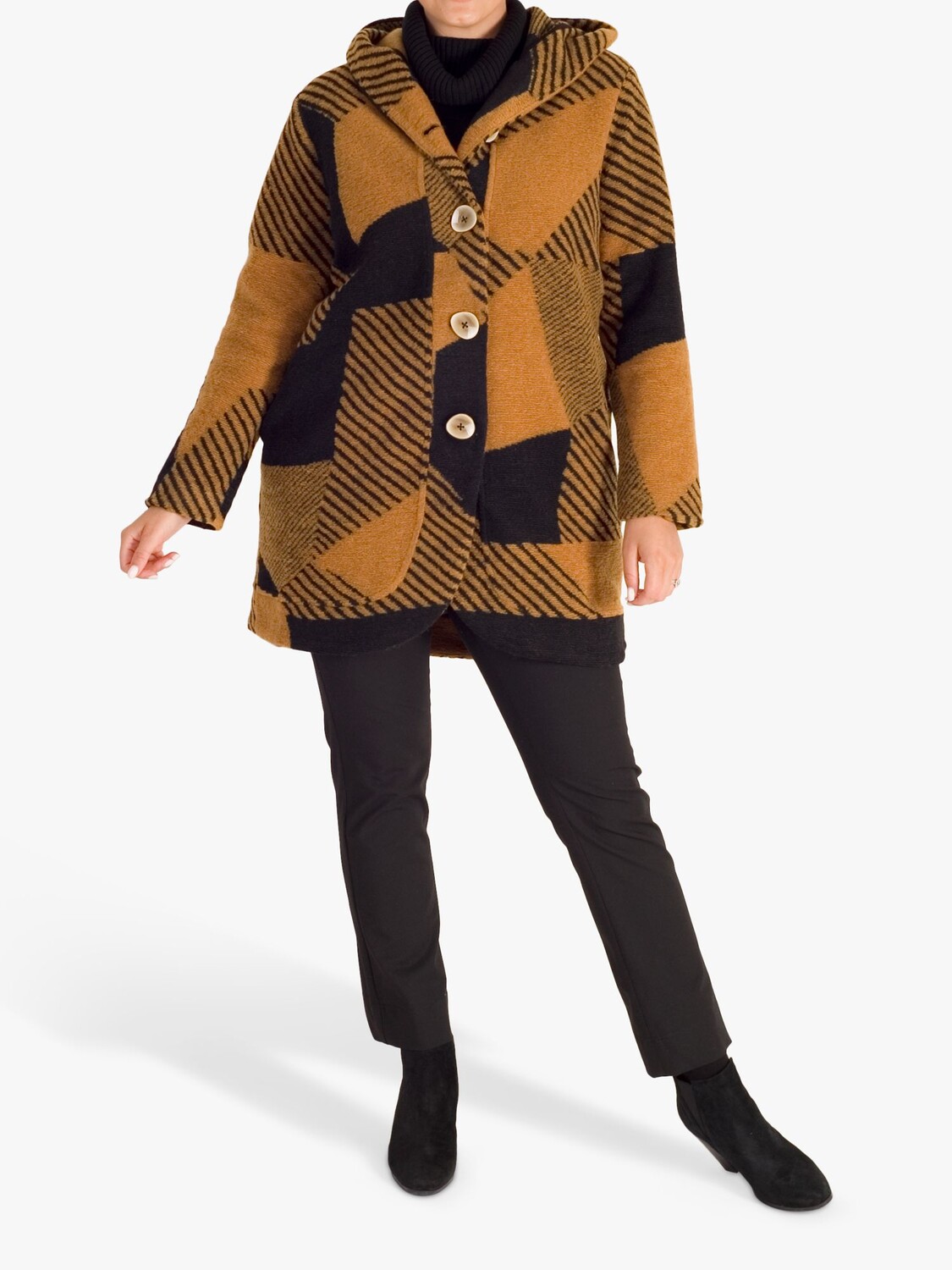 

Пальто с капюшоном из смешанной шерсти chesca Patchwork, янтарный/черный