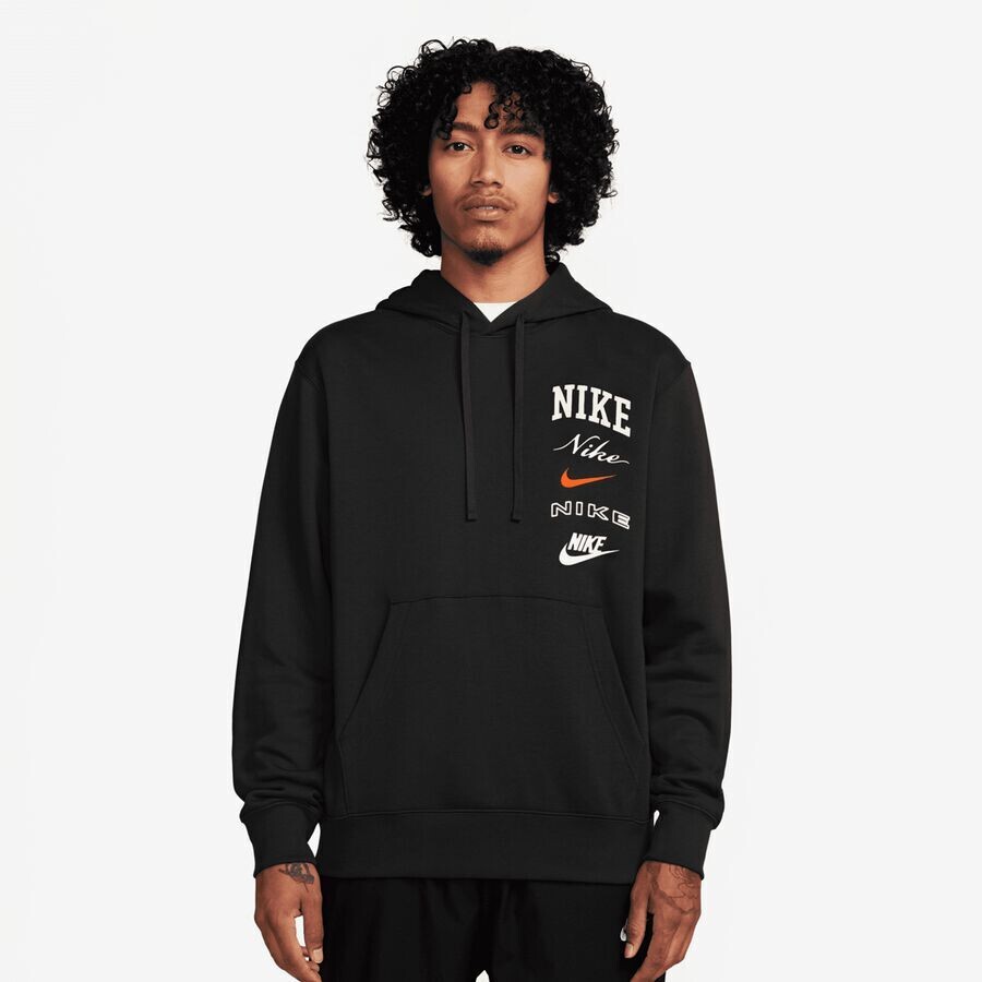 

Флисовая толстовка Club с графикой NIKE, цвет black/sail/safety orange