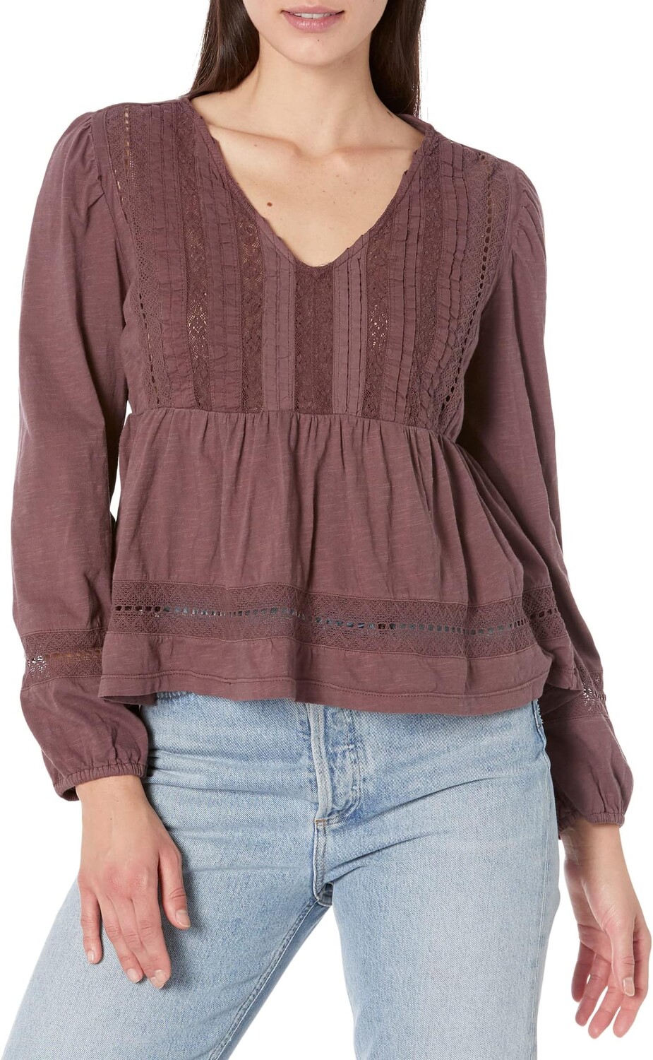 

Кружевной топ с длинными рукавами и защипами Lucky Brand, цвет Huckleberry