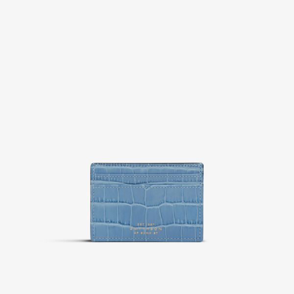 smythson косметичка mara из кожи с эффектом крокодила серо коричневый Картхолдер Mara из кожи с тиснением под крокодила Smythson, синий