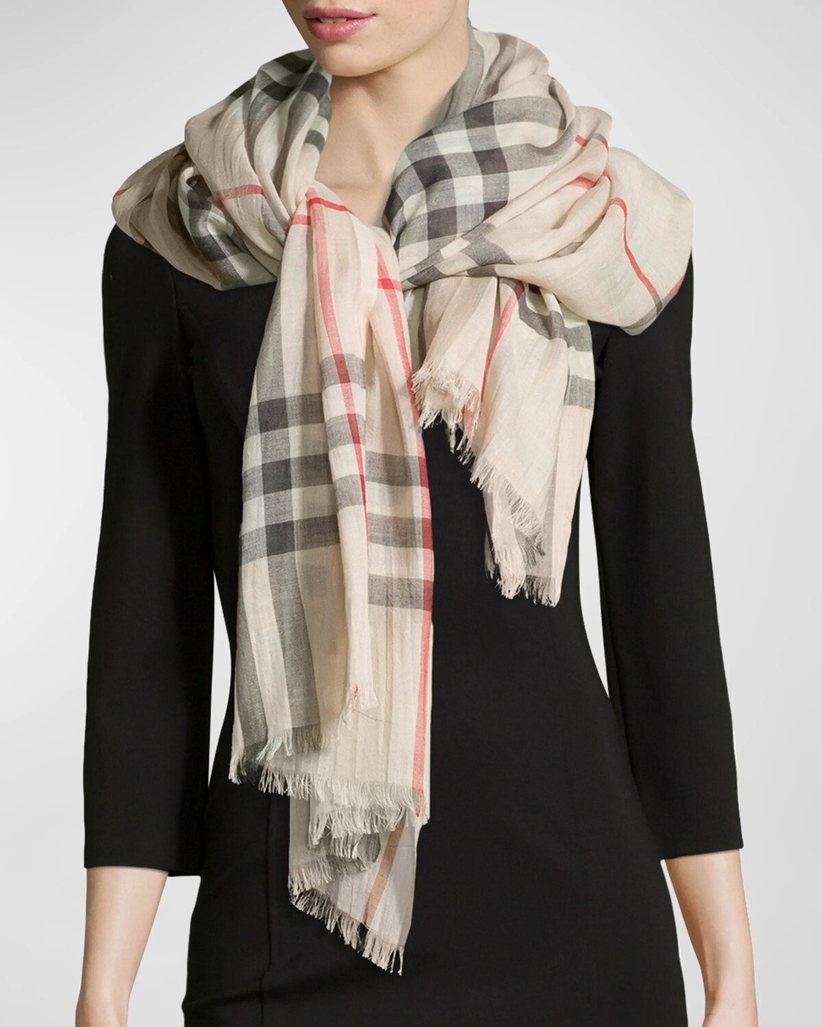

Газовый шарф в клетку Giant Check Burberry, цвет Stone Check
