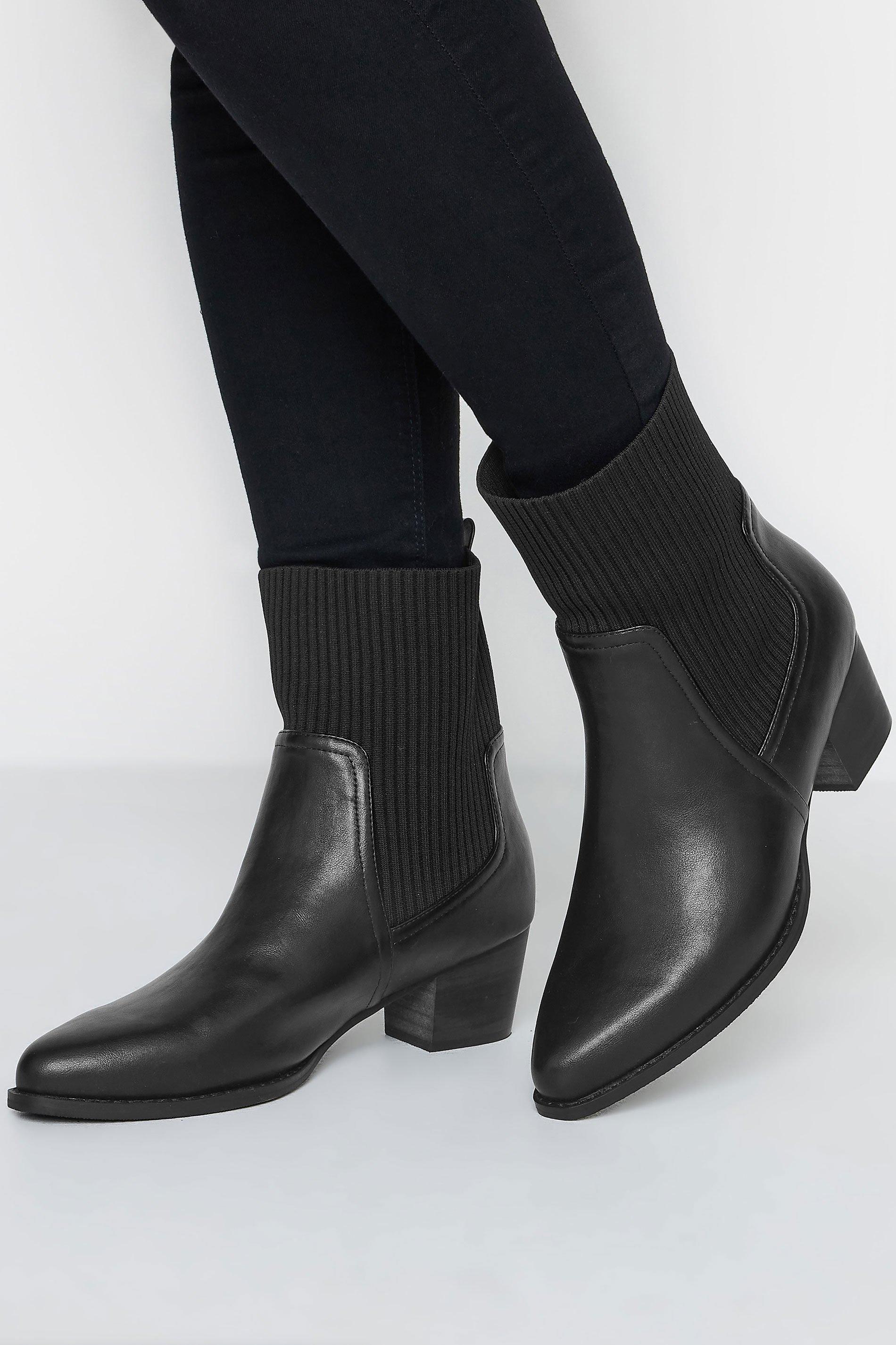 Ботинки на каблуке в стиле вестерн с широким носком и верхом Yours, черный