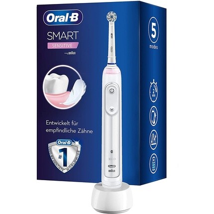

Электрическая зубная щетка Oral-B Smart Sensitive с 5 режимами чистки, включая Sensitive и приложение Bluetooth, визуальный датчик давления, дизайн Braun - Single, Oral B