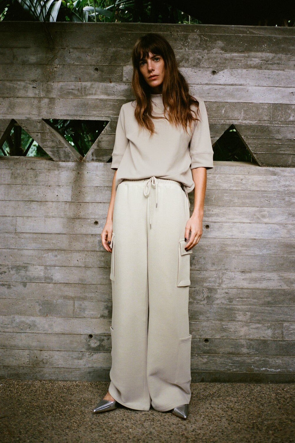 

Брюки карго из плюшевого джерси ZARA, песочный, Бежевый