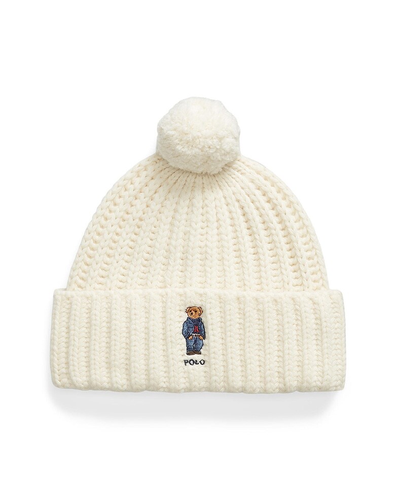 

Женская шерстяная шапка с мишкой-поло Polo Ralph Lauren, кремовый