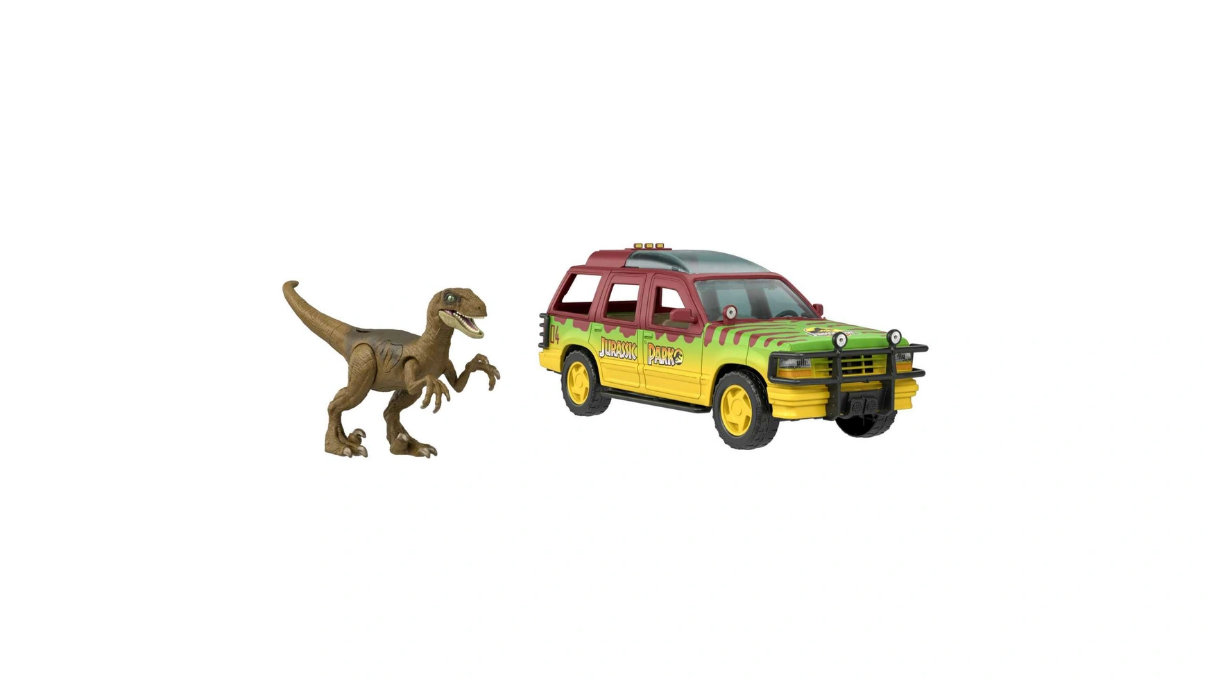 цена Jurassic World Epic Attack, Ford Explorer + Велоцираптор с подсветкой и звуком
