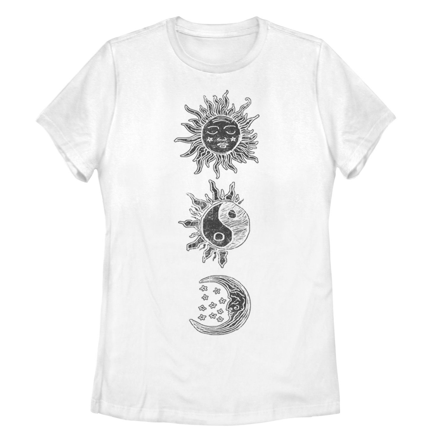 Детская футболка Sun Moon с гравюрой на дереве и галактическим рисунком, белый