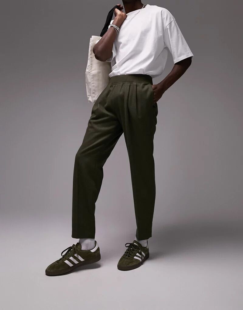 

Зауженные брюки Topman из высококачественной смесовой шерсти цвета хаки с эластичным поясом