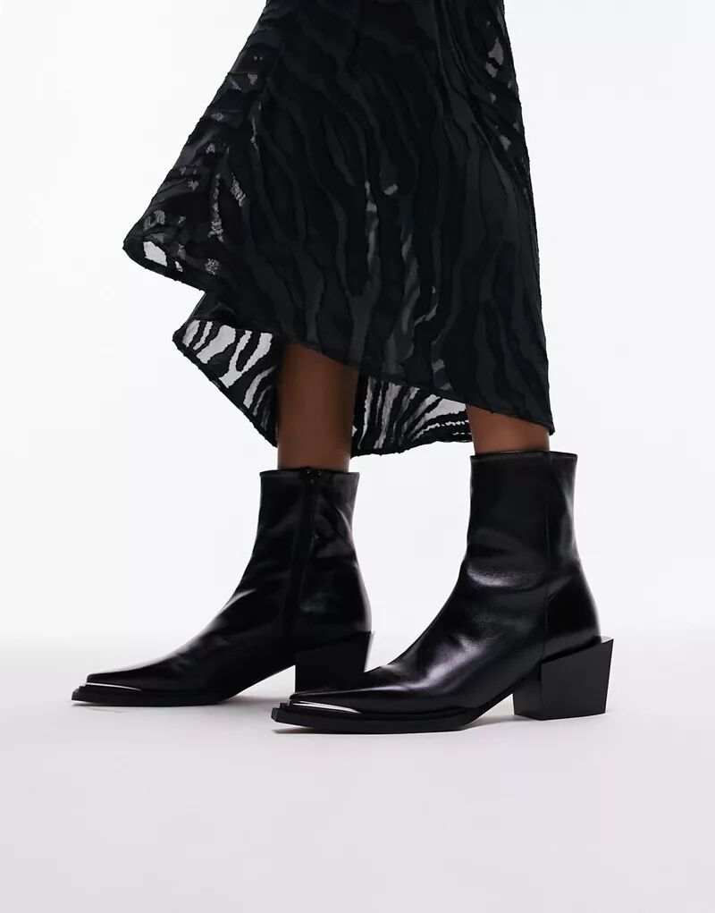 Черные кожаные ботинки в стиле вестерн Topshop Riley