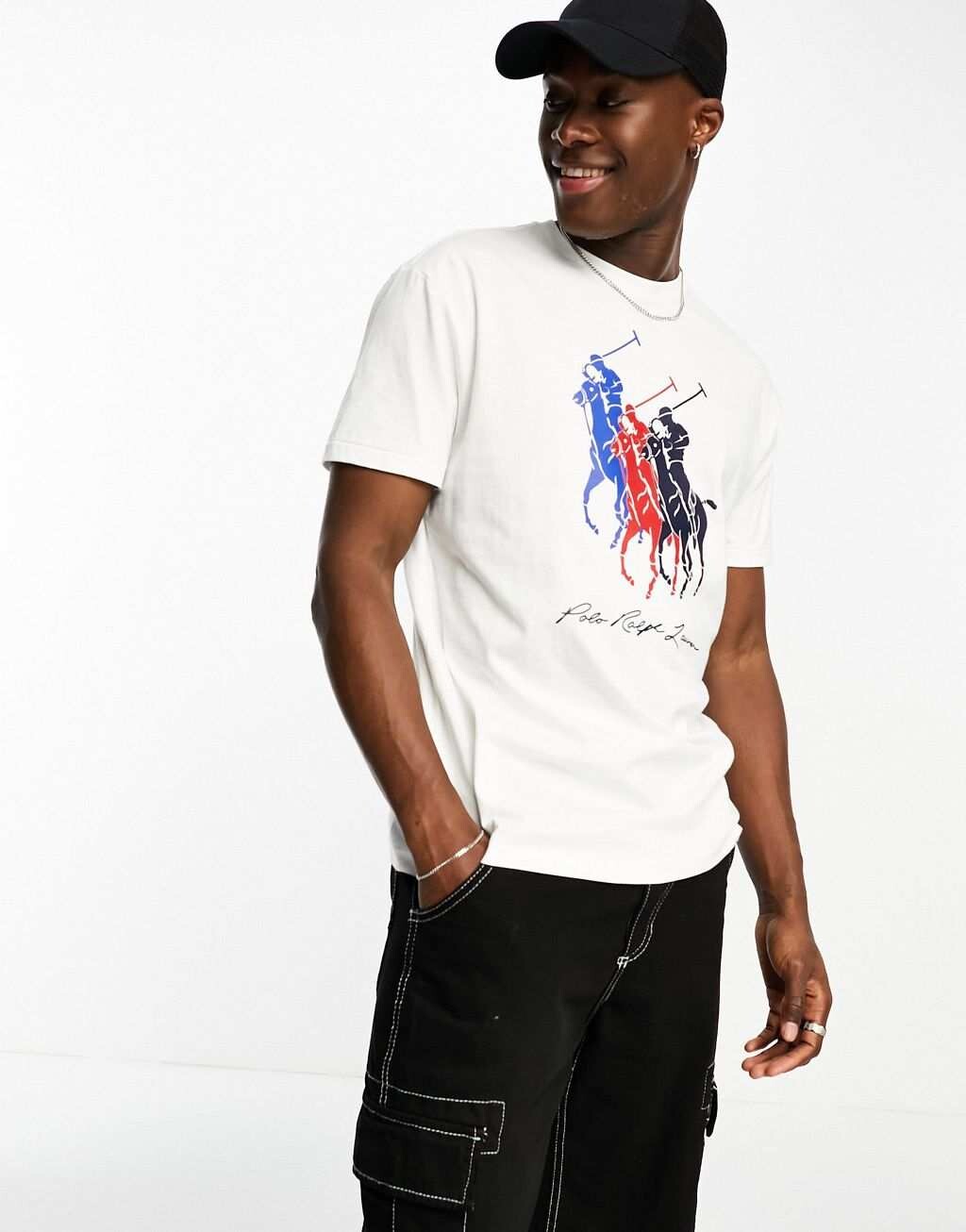 

Белая классическая футболка оверсайз с логотипом Triple Player Polo Ralph Lauren