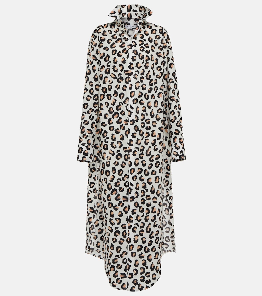 

Платье-рубашка из хлопка с леопардовым принтом ALAÏA, разноцветный