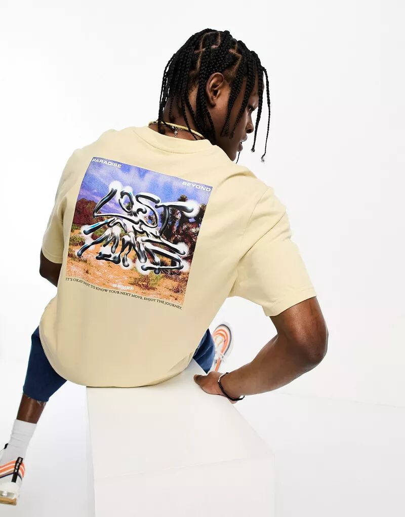 Бежевая футболка с короткими рукавами для пикника Coney Island и принтом Lost Mind на груди и спине Coney Island Picnic lou reed coney island baby 180g
