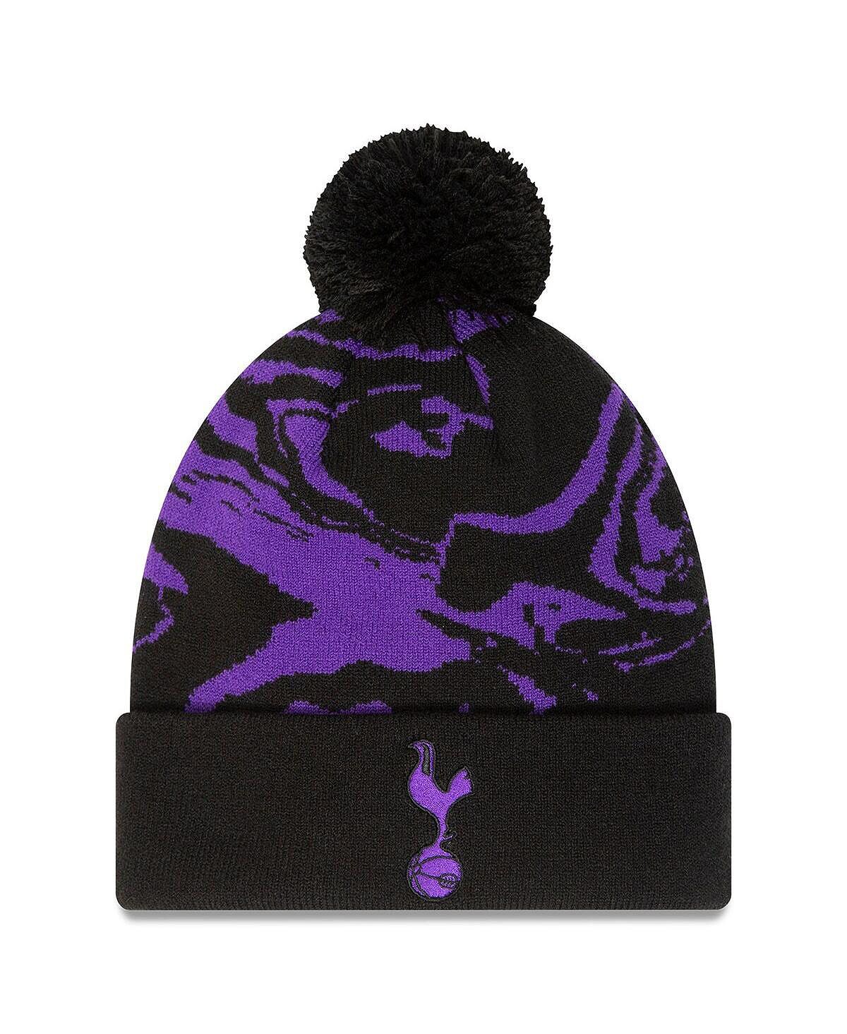 

Мужская черная вязаная шапка с манжетами и помпоном с принтом Tottenham Hotspur New Era