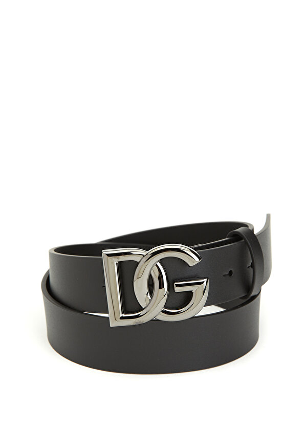 Мужской кожаный ремень с черной пряжкой с логотипом Dolce&Gabbana
