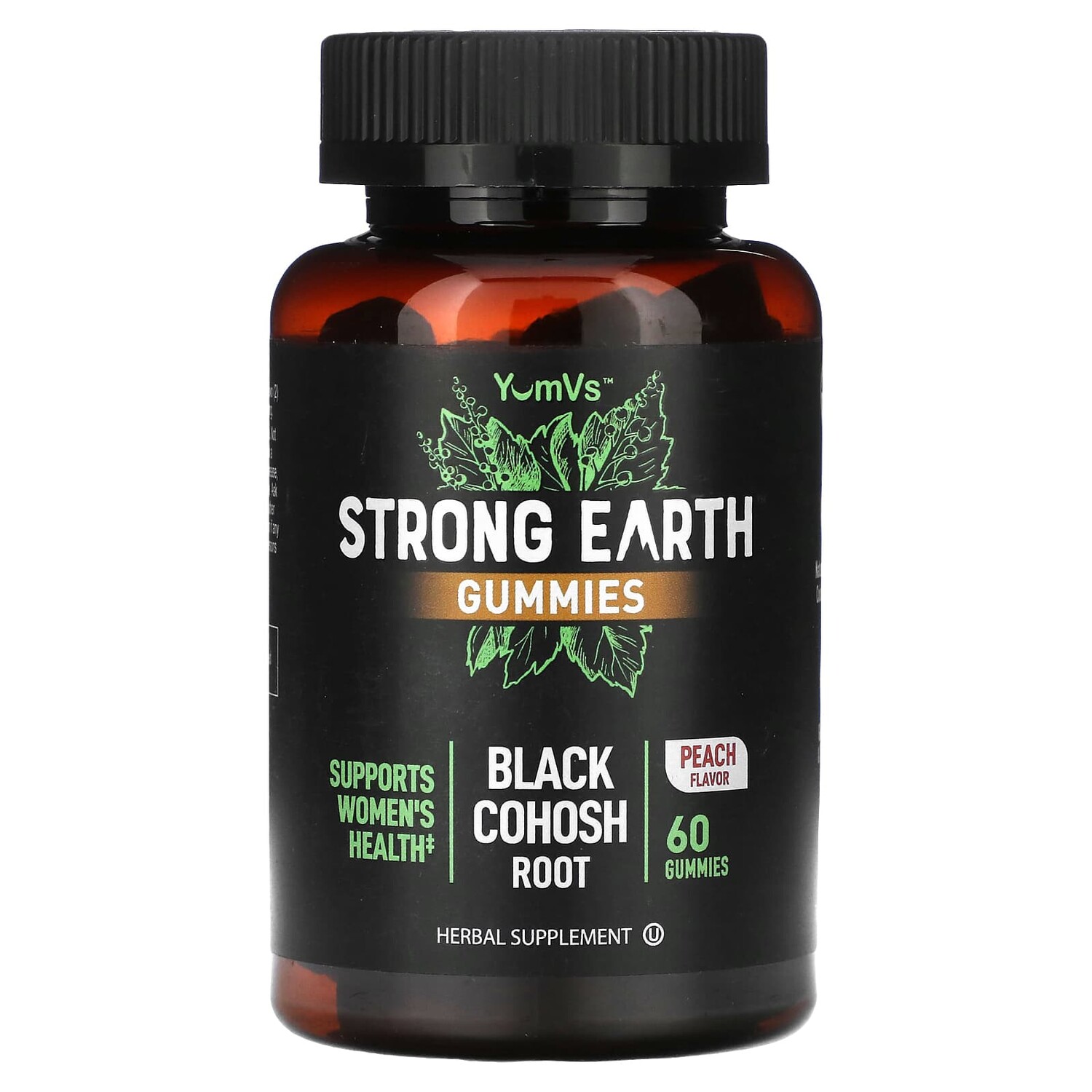 

Strong Earth, жевательные мармеладки, корень черного кохоша, персик, 60 жевательных таблеток, YumV's
