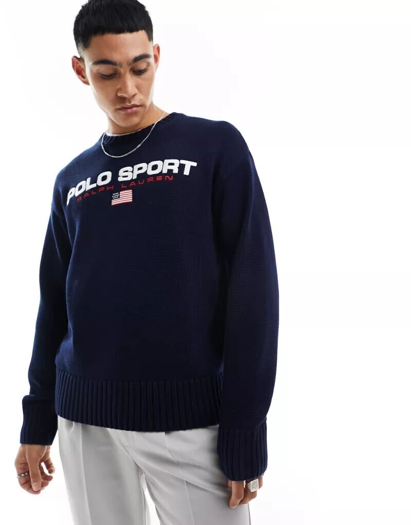 

Темно-синий хлопковый джемпер оверсайз с логотипом Polo Ralph Lauren Sport Capsule