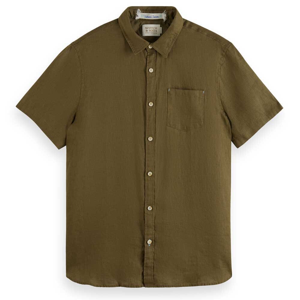 

Рубашка с коротким рукавом Scotch & Soda Short Sleeve Linen Shirt, коричневый