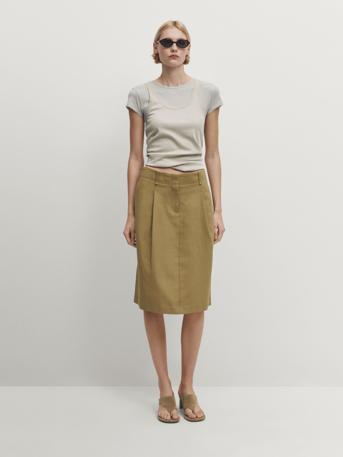 

Юбка-миди с вытачками Massimo Dutti, коричневый