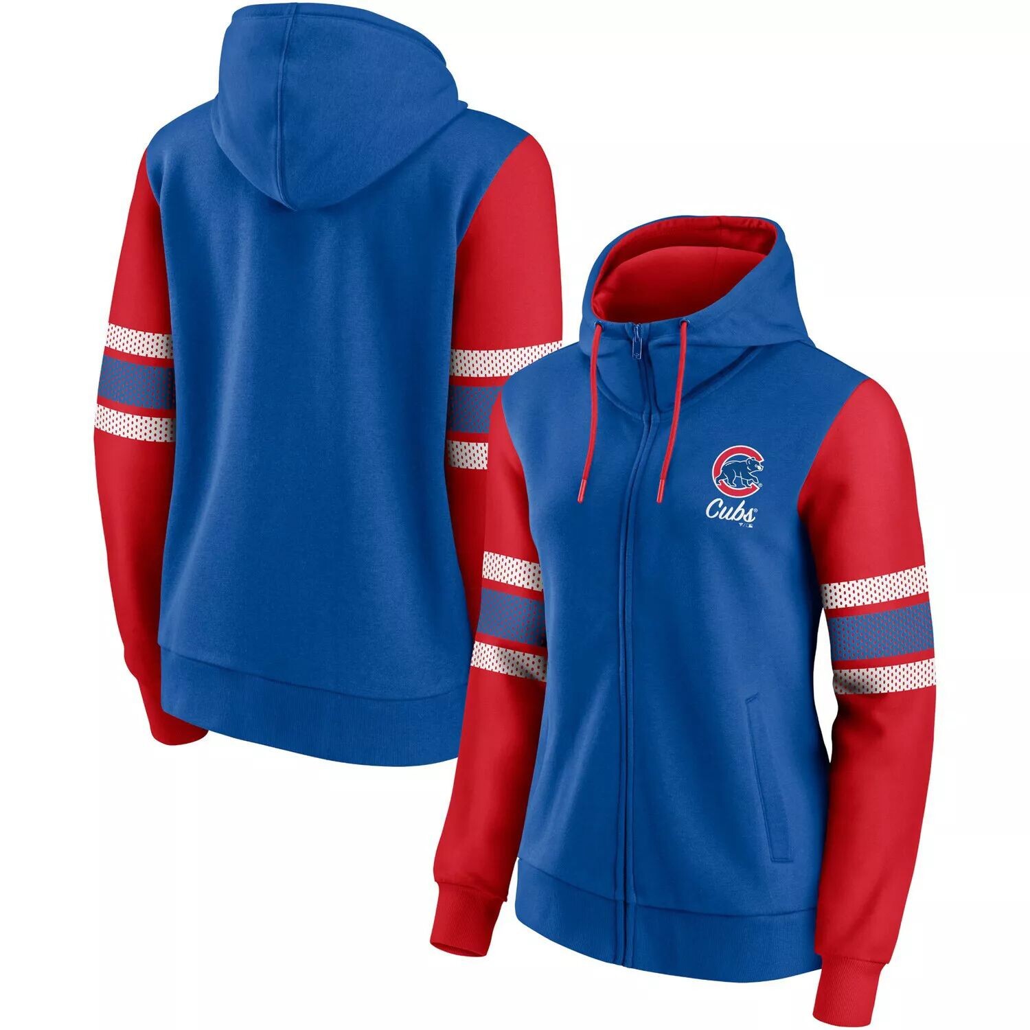

Женская толстовка с молнией во всю длину и надписью Fanatics Royal/Red Chicago Cubs Primary Script Fanatics