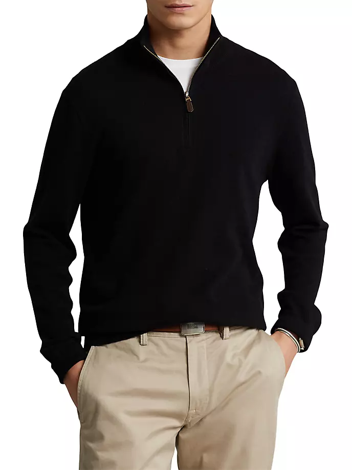 

Шерстяной свитер с молнией на четверть Polo Ralph Lauren, черный