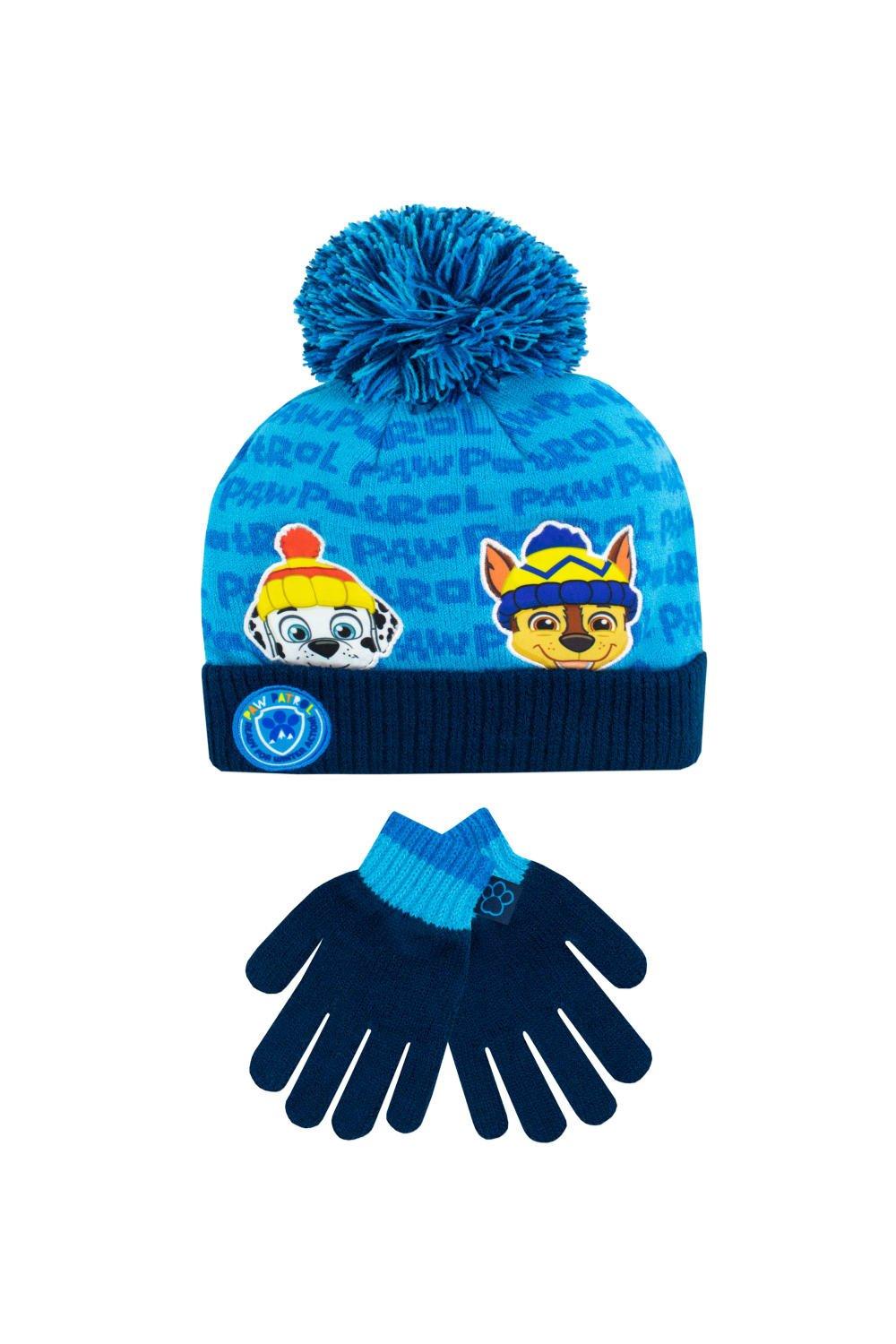 шапка modniki для мальчиков и девочек р56 темно синяя Детский комплект шапки и перчаток Paw Patrol, синий