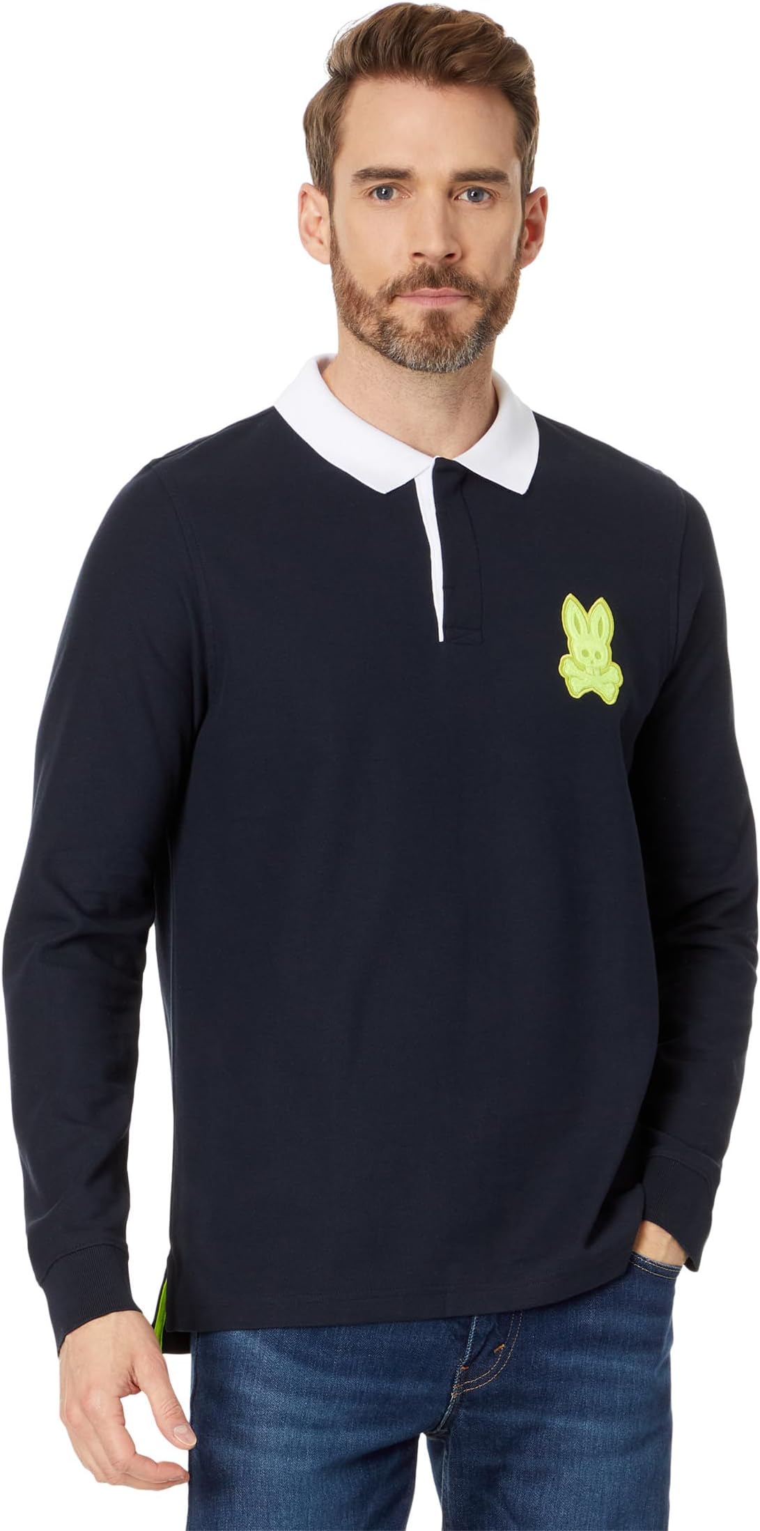 

Рубашка-поло Cleveland Long Sleeve Chainstitch Pique Polo Psycho Bunny, темно-синий