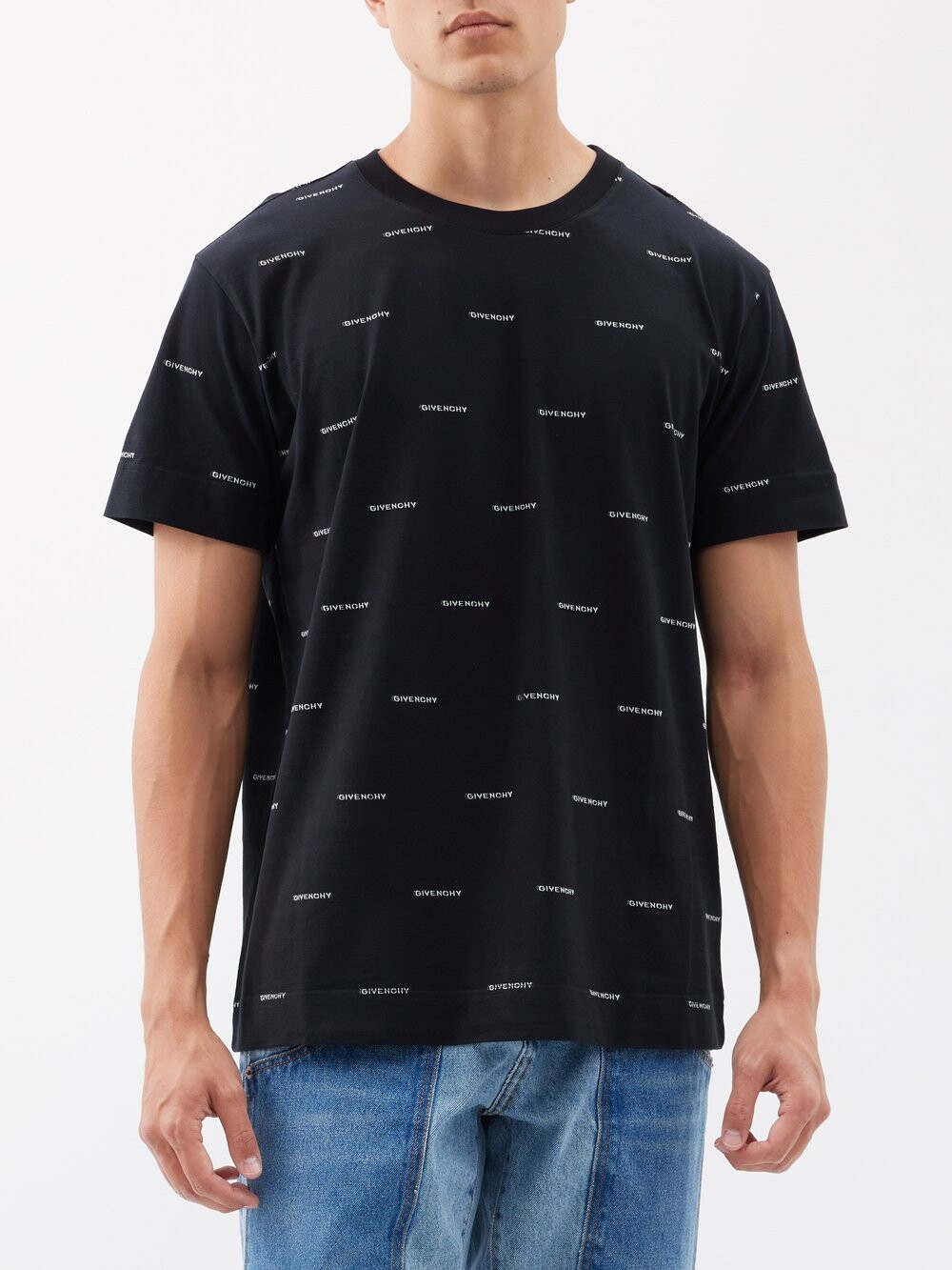 

Футболка из жаккардового хлопкового джерси с логотипом Givenchy, черный