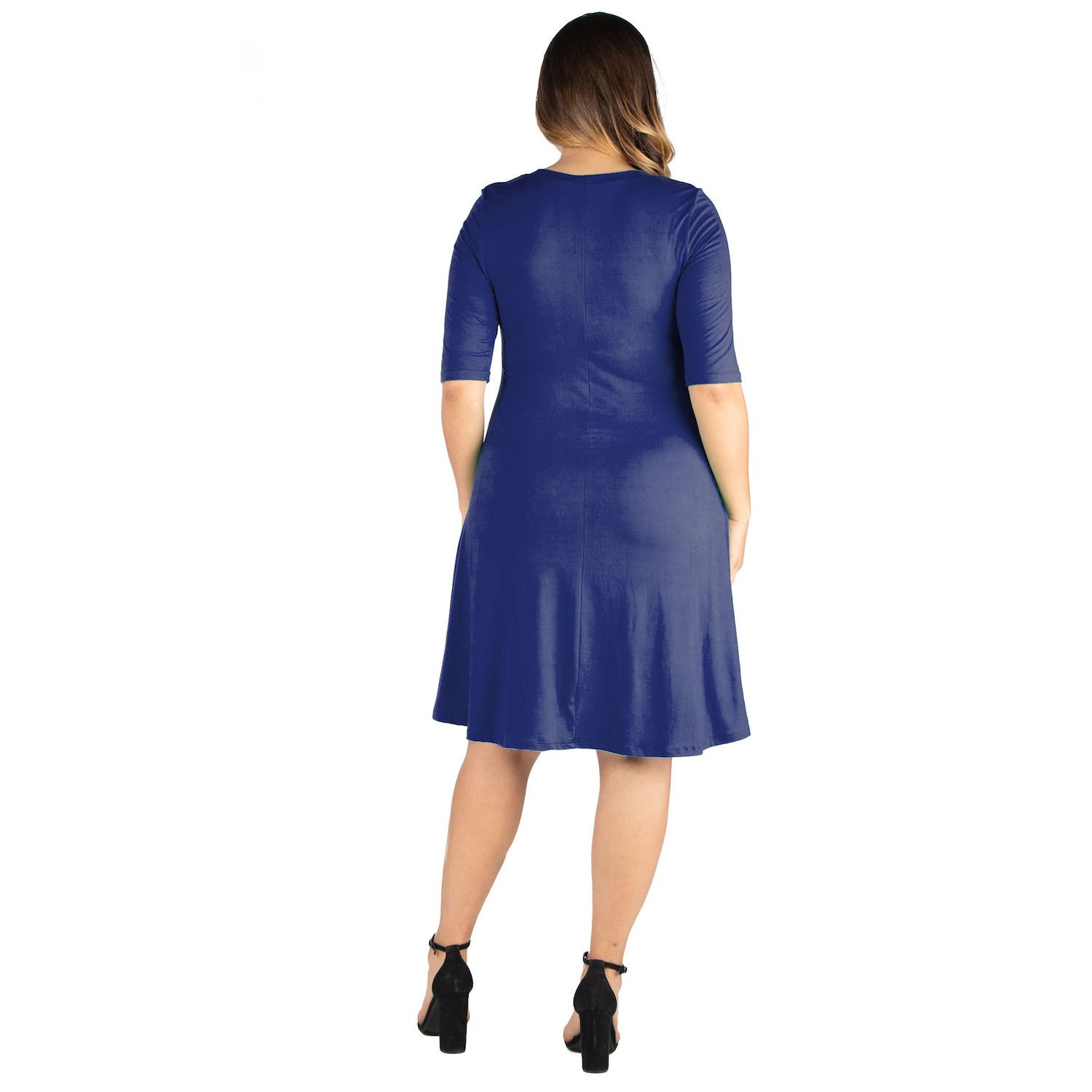 цена Плюс размер 24seven Comfort Apparel Платье длиной до колена с рукавами до локтя 24Seven Comfort Apparel, черный