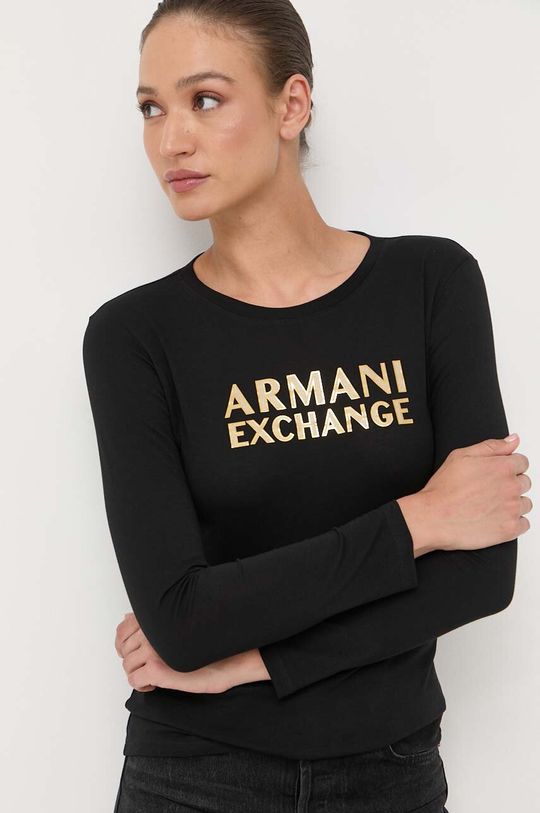 

Хлопковая рубашка с длинными рукавами Armani Exchange, черный