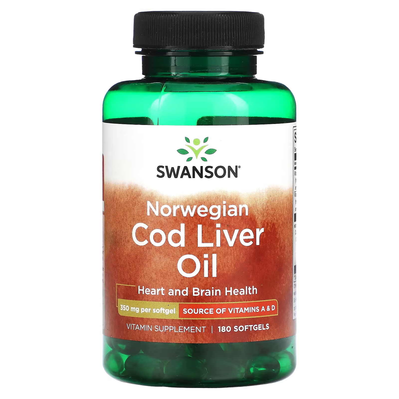 Жир печени норвежской трески Swanson, 350 мг, 180 мягких таблеток эмульгированный жир печени трески swanson мята